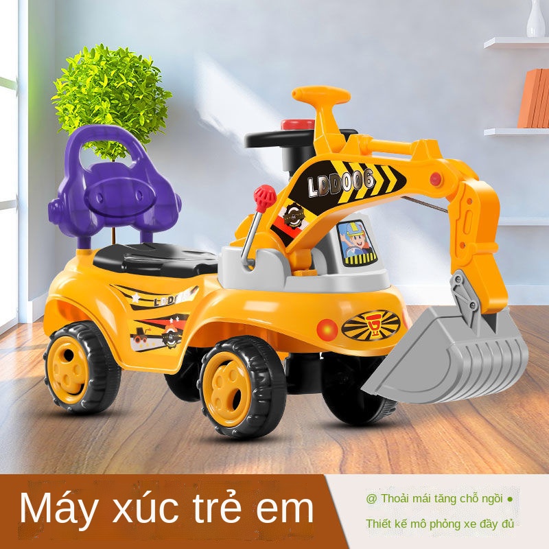 ✹Đồ chơi trẻ em ô tô máy xúc lớn có thể ngồi và đi xe trượt bốn bánh cậu bé đồ chơi xoắn xe kỹ thuật xe tập đi