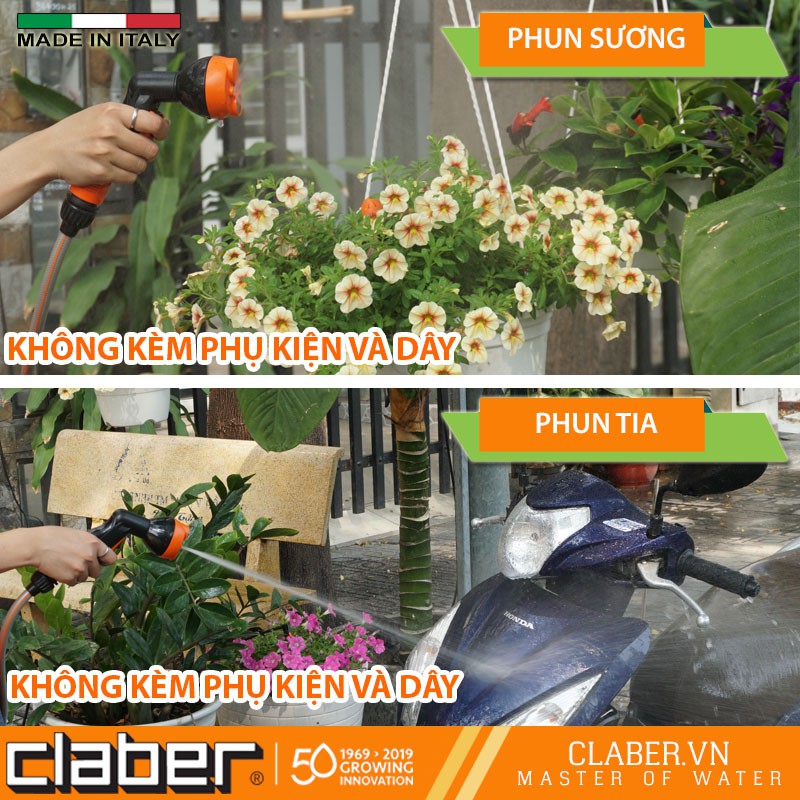 Vòi Xịt Tưới Cây Rửa Xe Đa Năng  Claber 9083, 4 chế độ phun, kết nối khớp nối nhanh, bảo hành 12 tháng