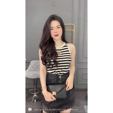 Áo len montoghi ba lỗ kẻ hàng QC