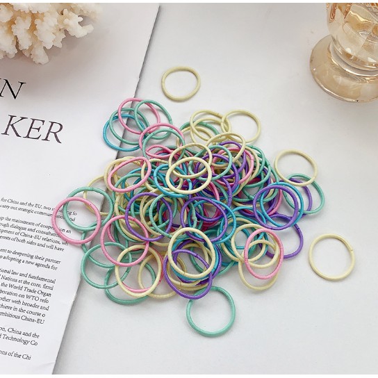 Túi 100 dây thun Chun buộc tóc cho bé gái, chun, màu sắc sặc sỡ loại trơn