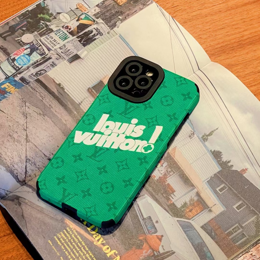 Ốp Điện Thoại Màu Xanh Lá Chống Rơi In logo LV Thời Trang Cho iPhone 12 13 11 14 pro max xsmax xr xs max
