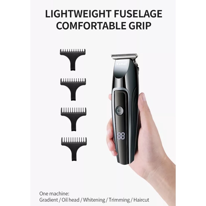 Tông đơ cắt tóc Kemei hoạt động không dây với đèn LED hiển thị có thể sạc lại chuyên nghiệp