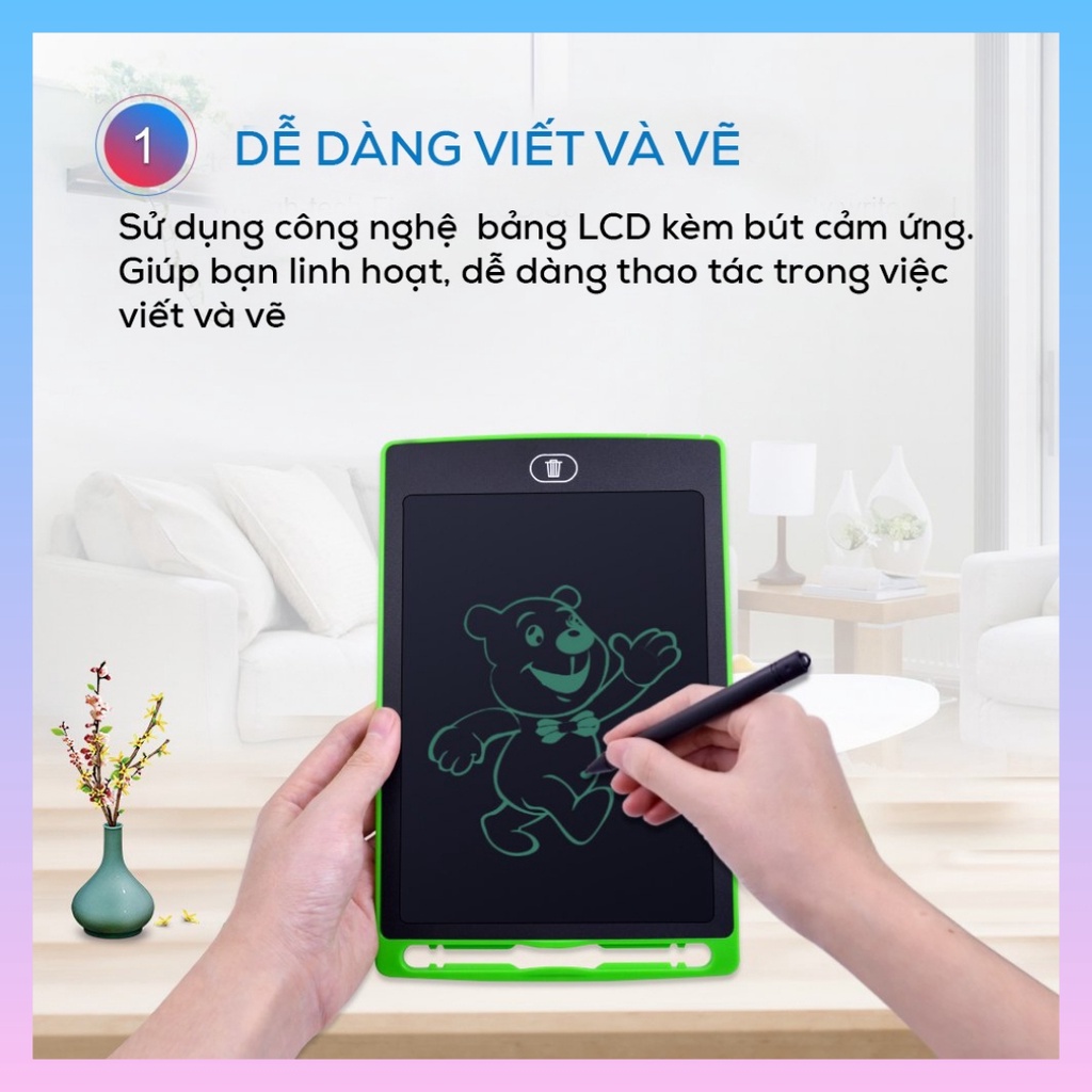 Bảng Viết tự xóa LCD, Bảng Vẽ Điện Tử Thông Minh Tự Động Xóa Thúc Đẩy Tư Duy Sáng Tạo Cho Bé 8.5 inch