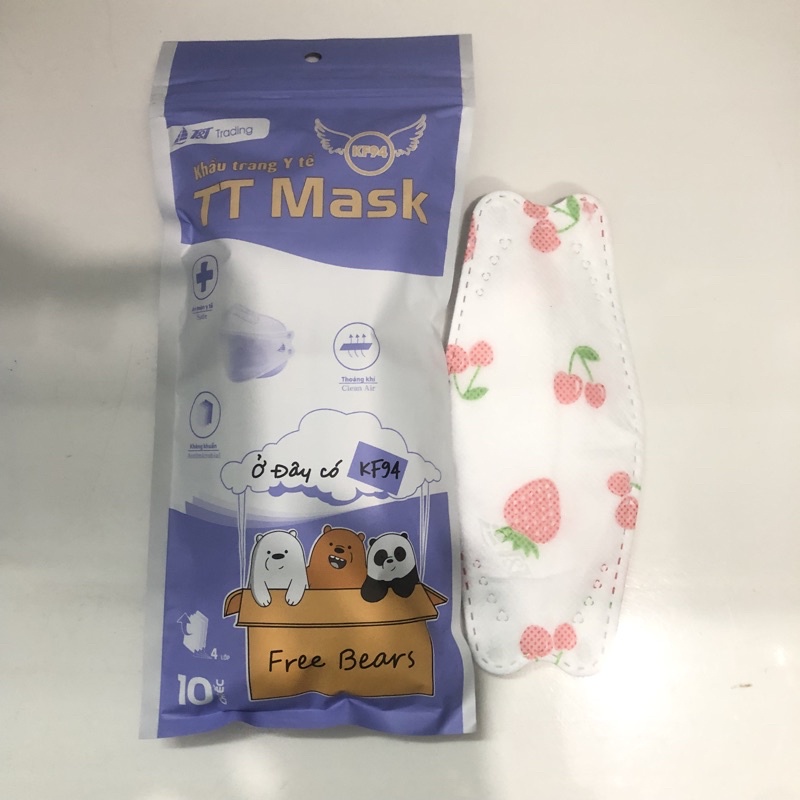 Khẩu trang y tế, Khẩu trang 4D TT Mask KF94 cho bé gói 10 chiếc, ôm sát mặt, dễ thở, chất liệu mềm mại