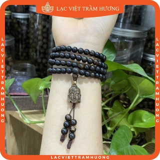 Vòng tay trầm hương mặt phật 108 hạt 6mm trầm dó dây indo hàng xịn vip cao cấp lac việt