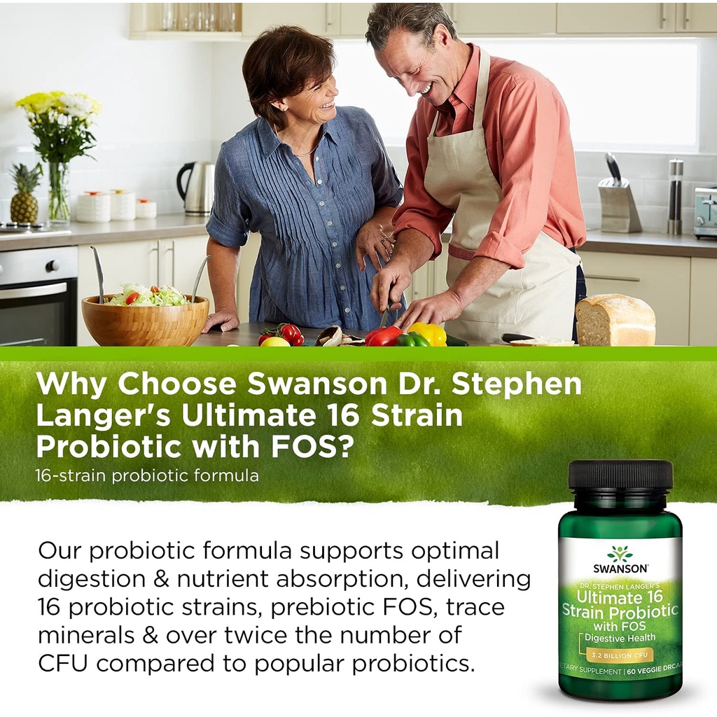 Viên uống men tiêu hóa, hỗ trợ đường ruột Swanson Probiotic with Prebiotic FOS 3.2 Billion CFU 60 viên
