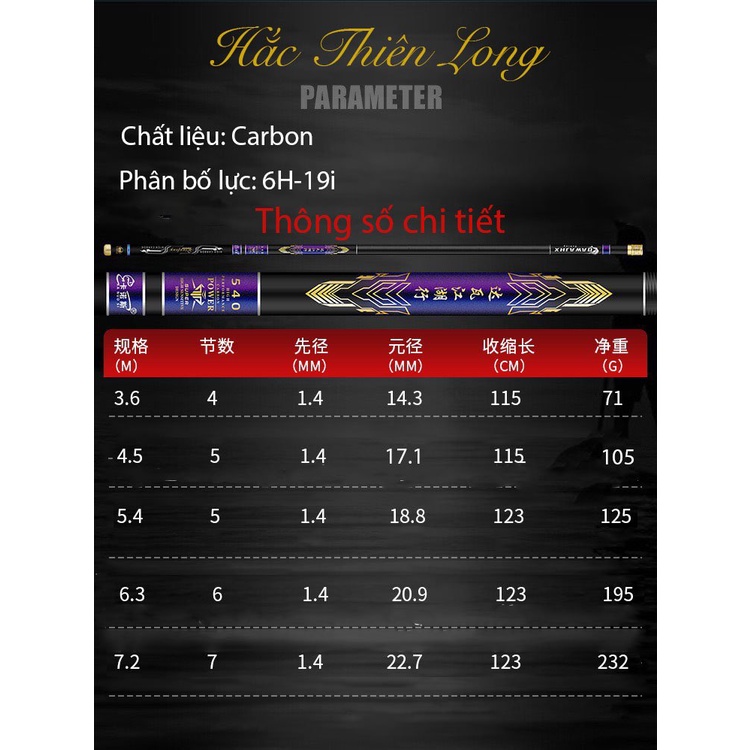 Cần câu tay,câu đơn câu đài Hắc Thiên Long DAWAJHX 6H