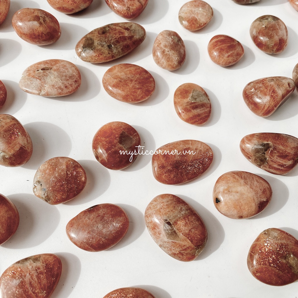Viên Tumbled đá Sunstone (đá mặt trời), đá thanh tẩy, đá phong thủy tự nhiên dùng trong Tarot, Reiki, thiền định