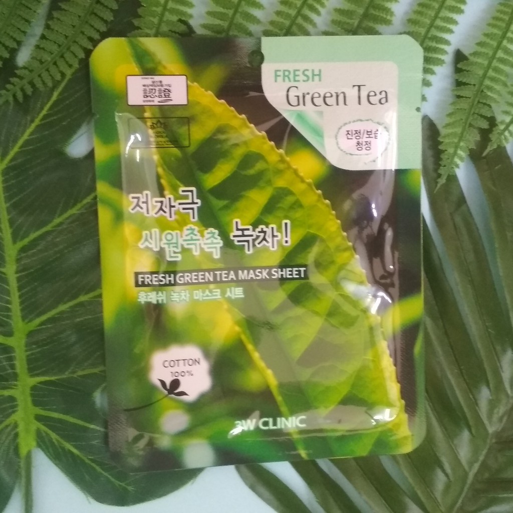 10 Mặt Nạ Trà Xanh Dương Da Thiên Nhiên Mỹ Phẩm Hàn Quốc Chăm Sóc Da Chính Hãng 3W Clinic Fresh Green Tea Mask Sheet