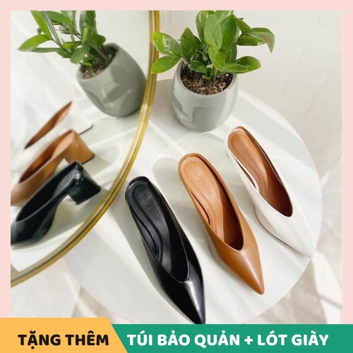 Dép sục mule mũi tim [ đen/nâu/nude/trắng