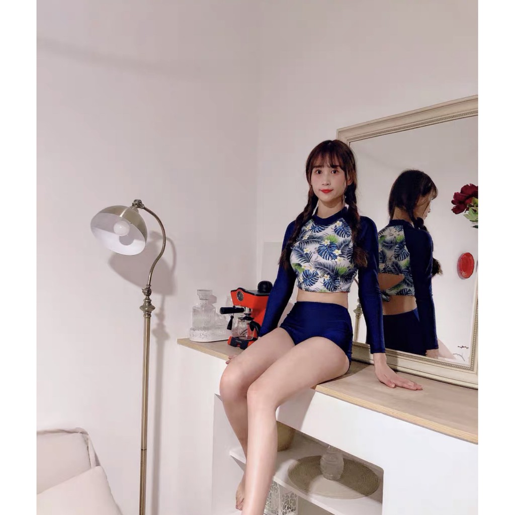 Set bộ bikini 2 mảnh Forgirl tay dài Quảng Châu hoạ tiết thổ cẩm chất liệu cao cấp