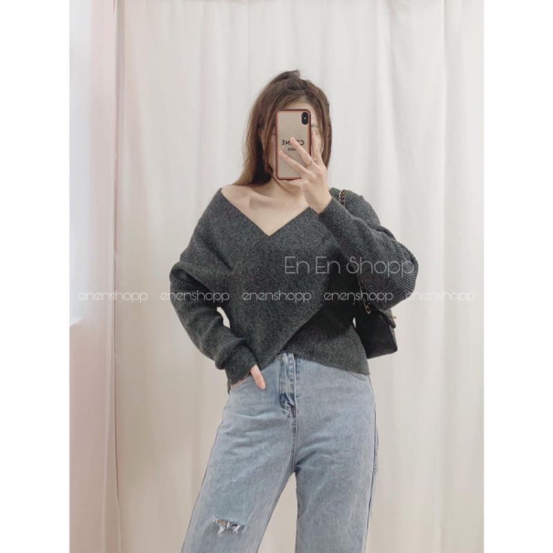 Áo len cổ chéo hàng QCL1
