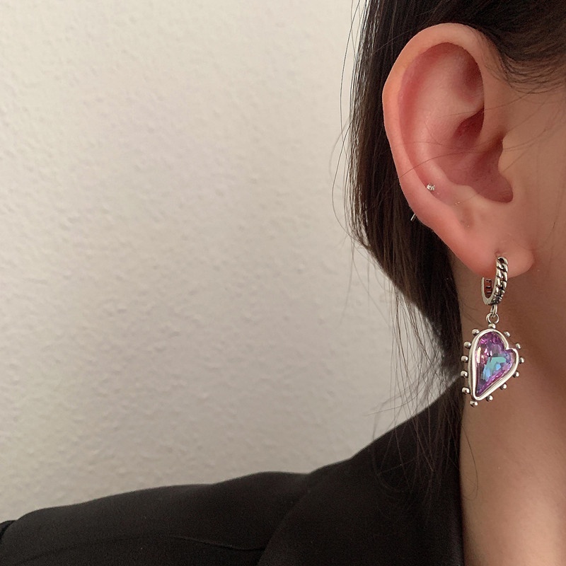 1 Đôi Bông Tai Chữ Love Đính Đá Thạch Anh Tím Sang Trọng