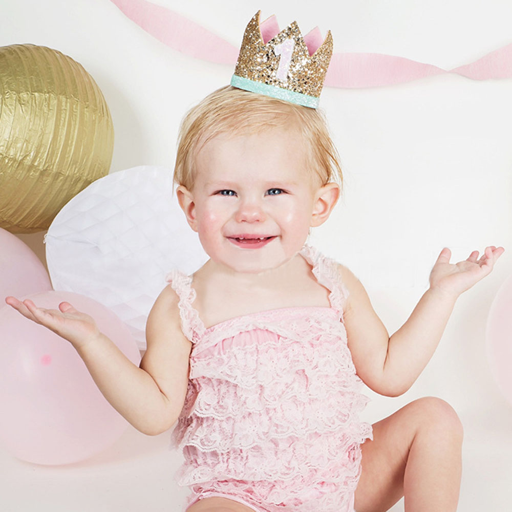 Mũ Sinh Nhật Hình Vương Miện Đính Kim Tuyến Lấp Lánh Cho Bé 1 Tuổi