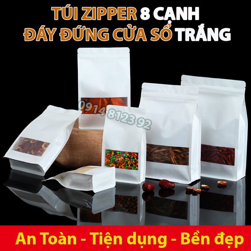 Túi Zipper Giấy 8 Cạnh Trắng Cửa Sổ ( Hàng Hiếm )