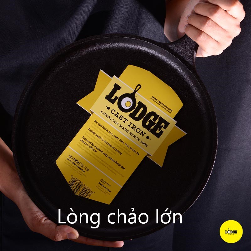 [Chính hãng LOGDE - MỸ] Chảo gang nướng chính hãng Lodge lòng bằng 26.67 cm. Chảo dùng nướng, áp chảo, đổ bán xèo.,
