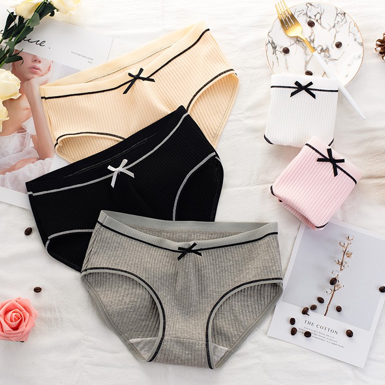 Quần lót nữ cotton gân tăm nơ đen thun lạnh dễ thương sexxy gợi cảm