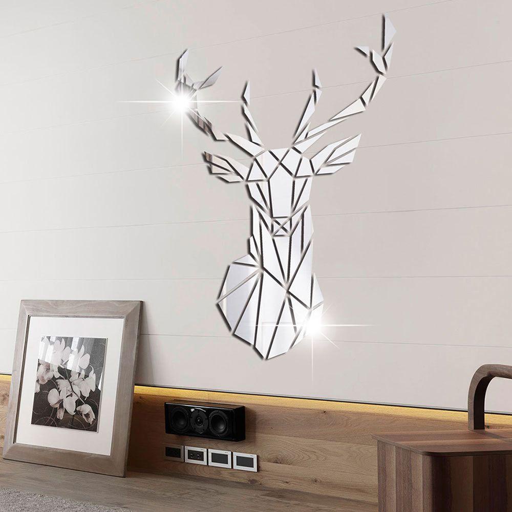 Sticker Dán Tường Tự Dính Họa Tiết Đầu Hươu 3D Hiện Đại Phong Cách Hiện Đại Trang Trí