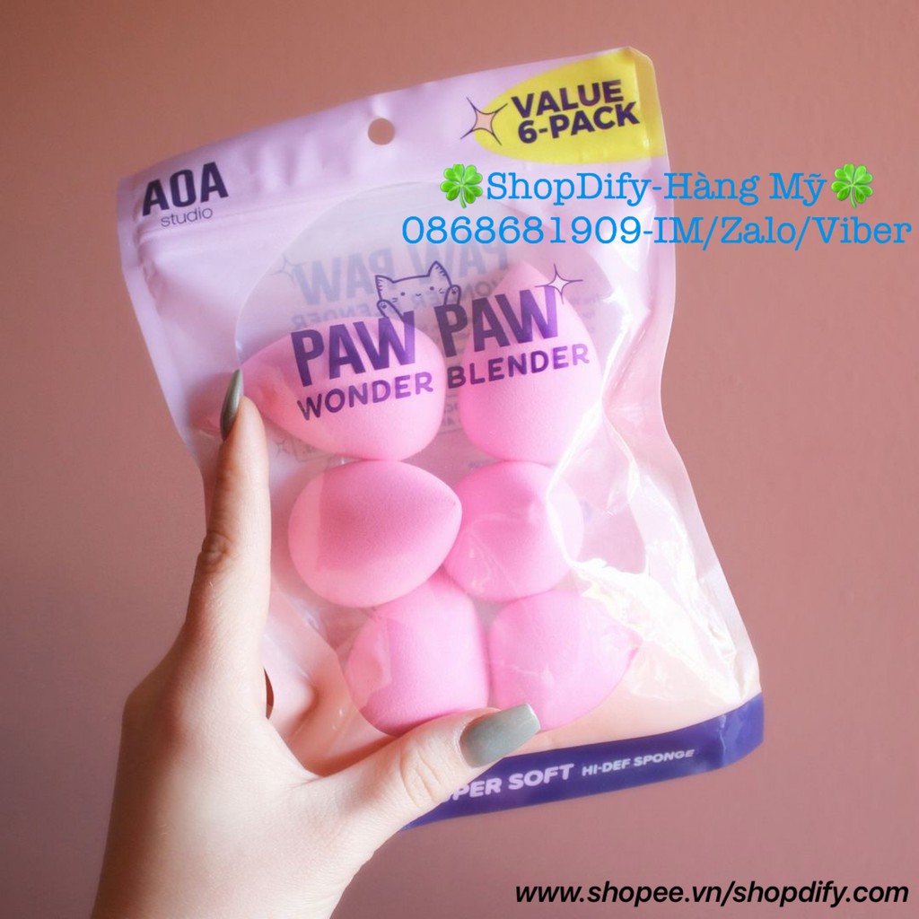 {Hàng Mỹ} Set 6 Mút  Siêu Mềm Trang Điểm, Tán Nền AOA Paw Paw Super Soft Wonder Blender Sponge Shopmissa / Missa