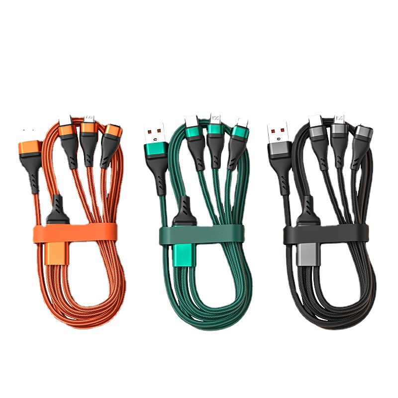 Dây Cáp Sạc Nhanh 6A 100W 3 Trong 1 Cổng Micro USB Type-c Bện Sợi Nylon Cho Điện Thoại Thông Minh
