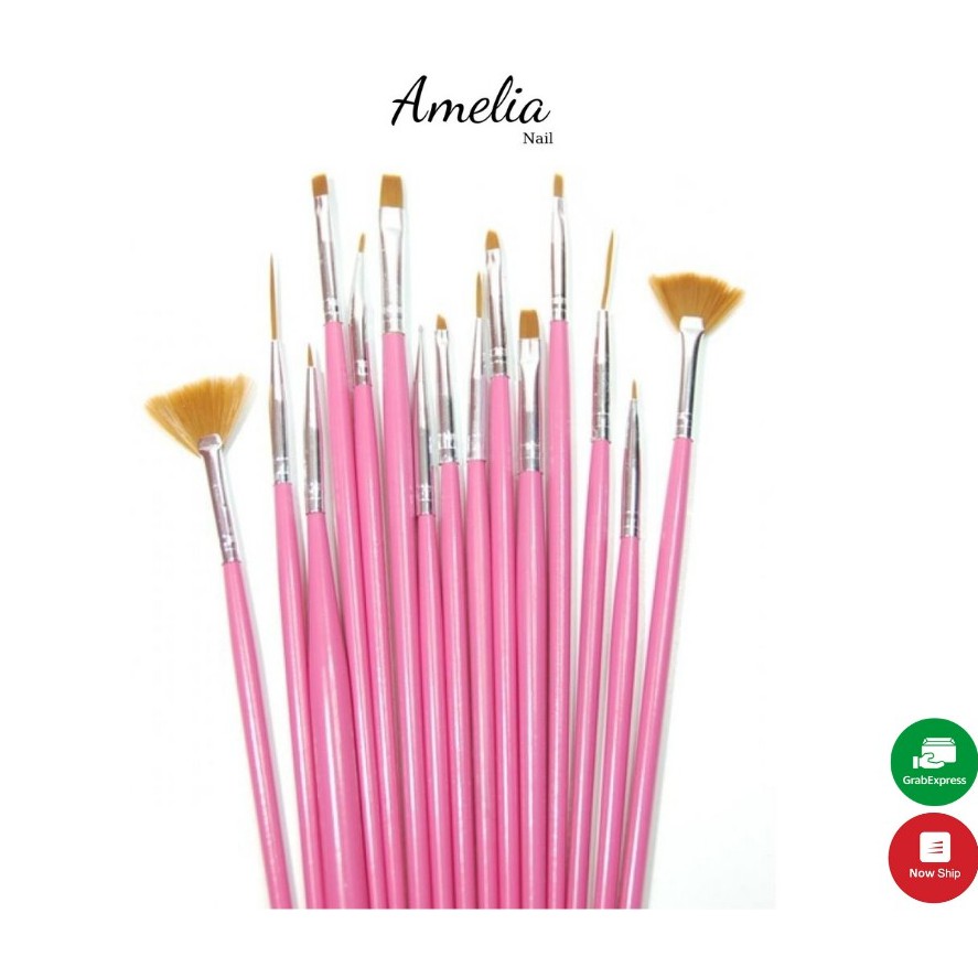 Cọ vẽ nail, bộ cọ vẽ ,râu,nét,hoa cúc màu hồng nail chuyên nghiệp 15 cây