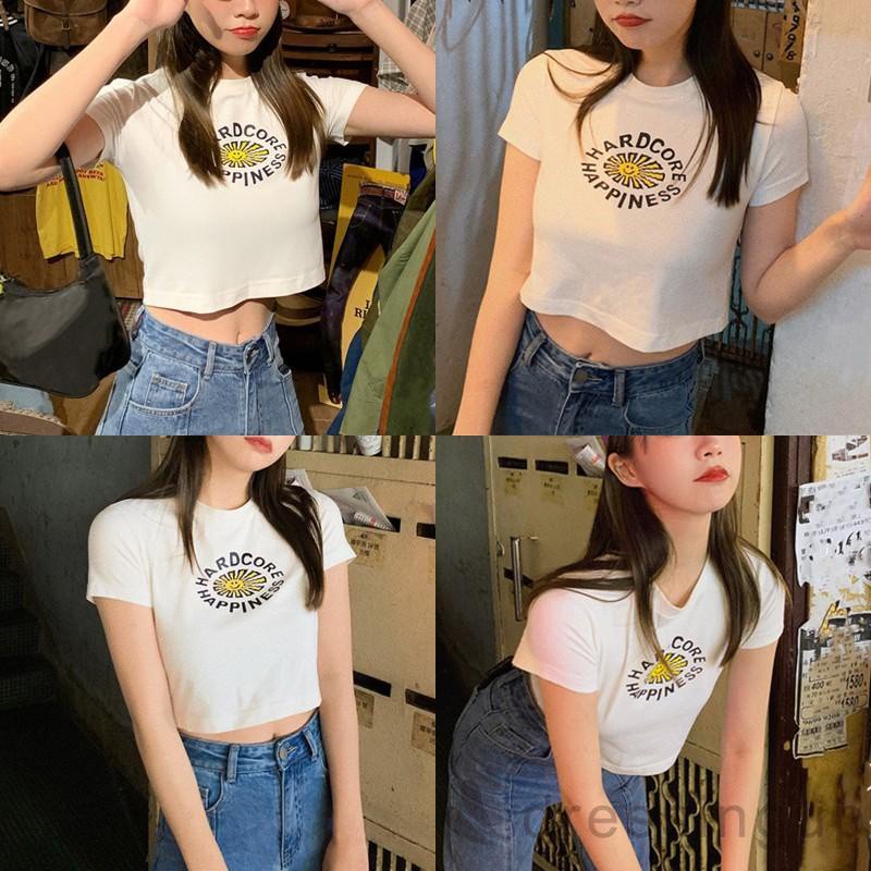 Áo Thun Ngắn Tay Cổ Tròn In Chữ Hợp Thời Trang Dành Cho Nữ