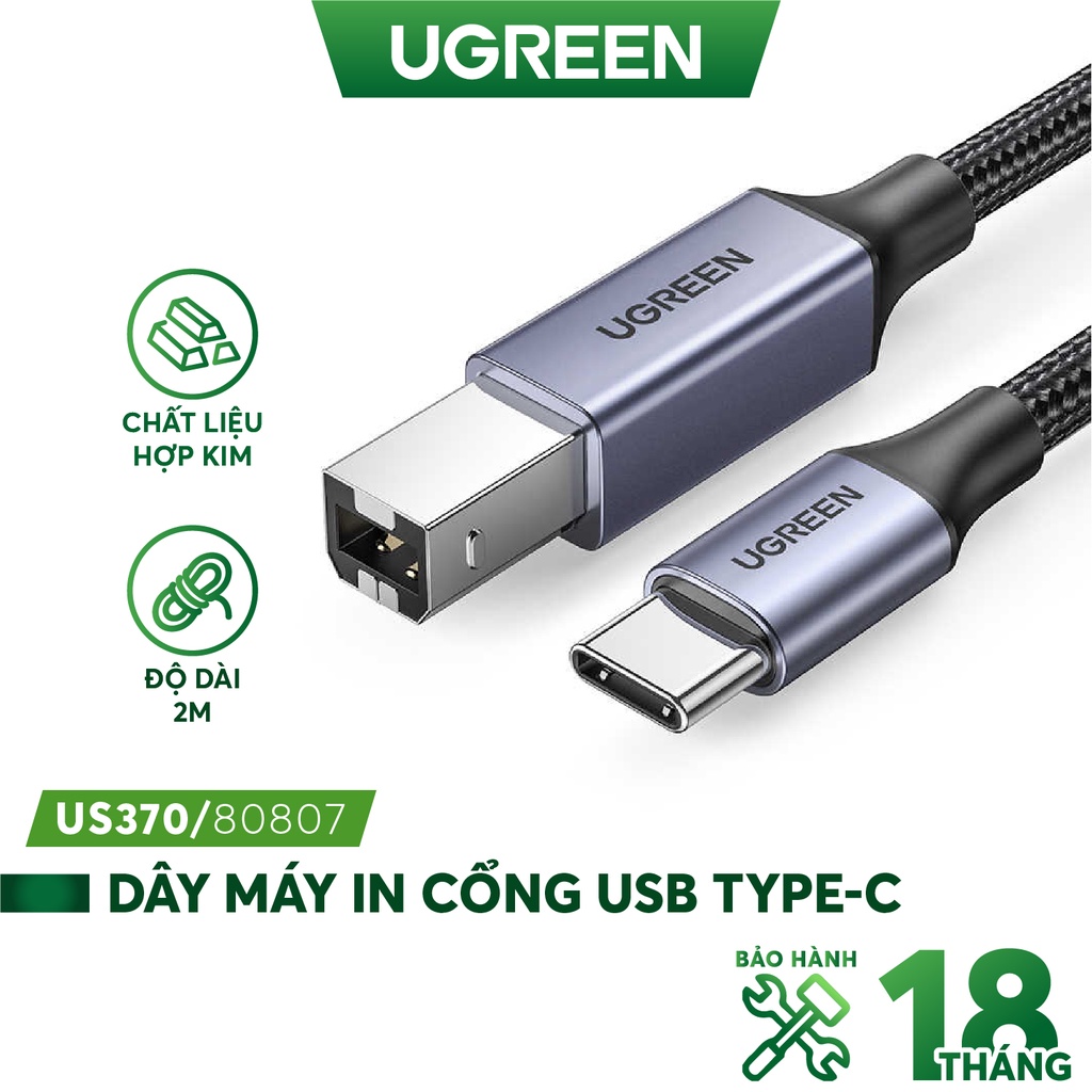 Dây máy in hỗ trợ cổng USB type C sang USB B dài 1-3m UGREEN US370