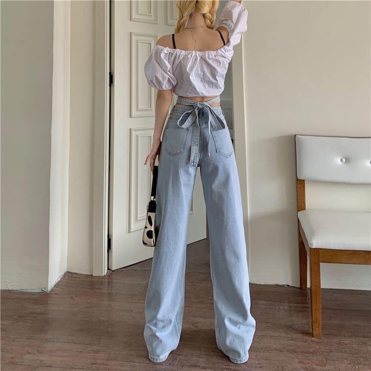 [CÓ ẢNH THẬT] Quần Jeans Quần Bò Ống Rộng Đáy Cao Cá Tính, Có Dây Đai, Chát Mềm Mịn, Giá Tốt