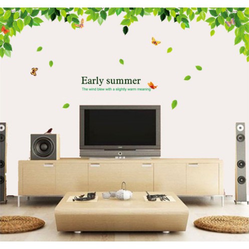 Decal trang trí tường Cỏ lá rơi và đàn bướm