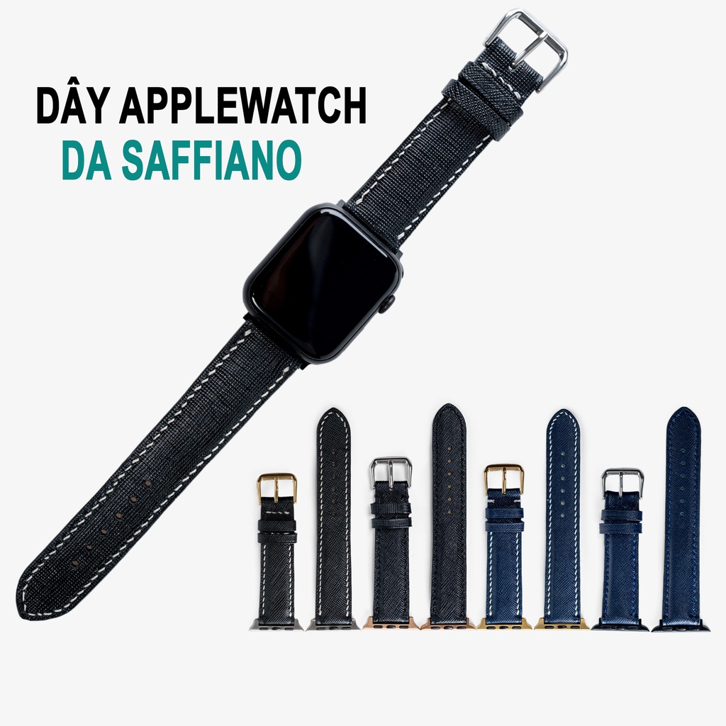 Dây apple watch Bụi leather - D117, da saffiano cao cấp-khâu tay thủ công- series 3 series 4 series 5 series 6.