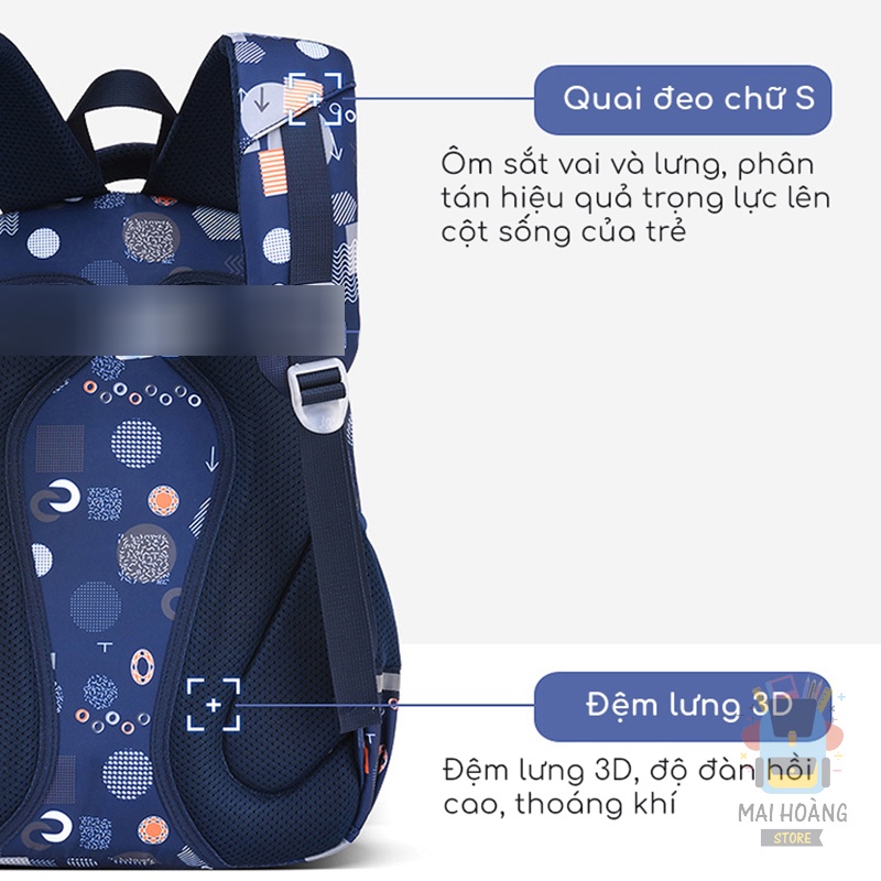 Balo học sinh tiểu học, trung học - Chống gù, chống nước, siêu nhẹ, siêu bền - Phù hợp với bé trai, bé gái