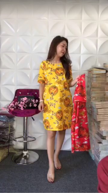 Đầm bầu tết- váy bầu gấm thêu cao cấp