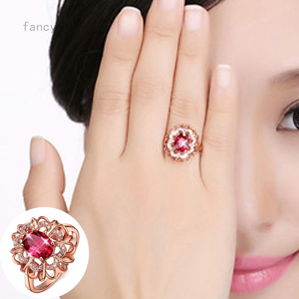 Nhẫn mạ bạc 925 đính đá hồng ngọc thời trang