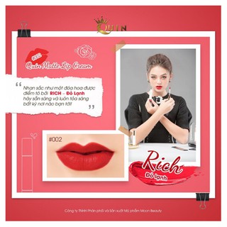 [Phiên bản mới]  Son kem lì Quin Matte Lip Cream 002 - Đỏ Lạnh