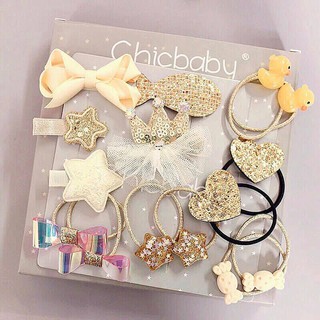 T1102 Set hộp kẹp tóc mix dây buộc Chicbaby