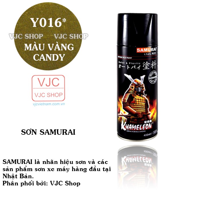 Chai sơn xịt sơn xe máy cao cấp SAMURAI màu vàng CANDY mã Y016* dung tích 400 ml