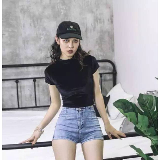 Áo Croptop Vải Nhung Thời Trang Cho Nữ