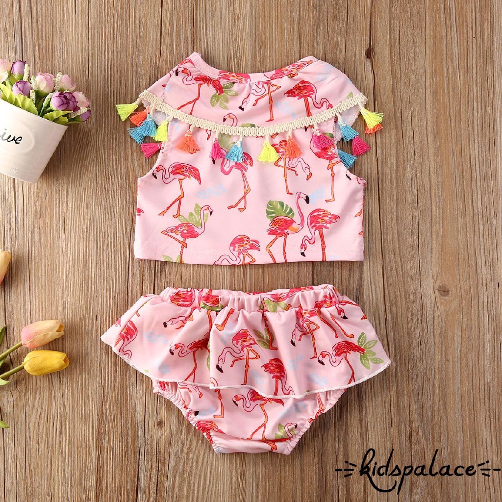 ➤♕❀❤Summer Baby Girl Fashion Pink Tassel Bikini Set