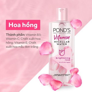 NƯỚC TẨY TRANG SÁNG DA POND'S VITAMIN VÀ CHIẾT XUẤT HOA HỒNG 235ml