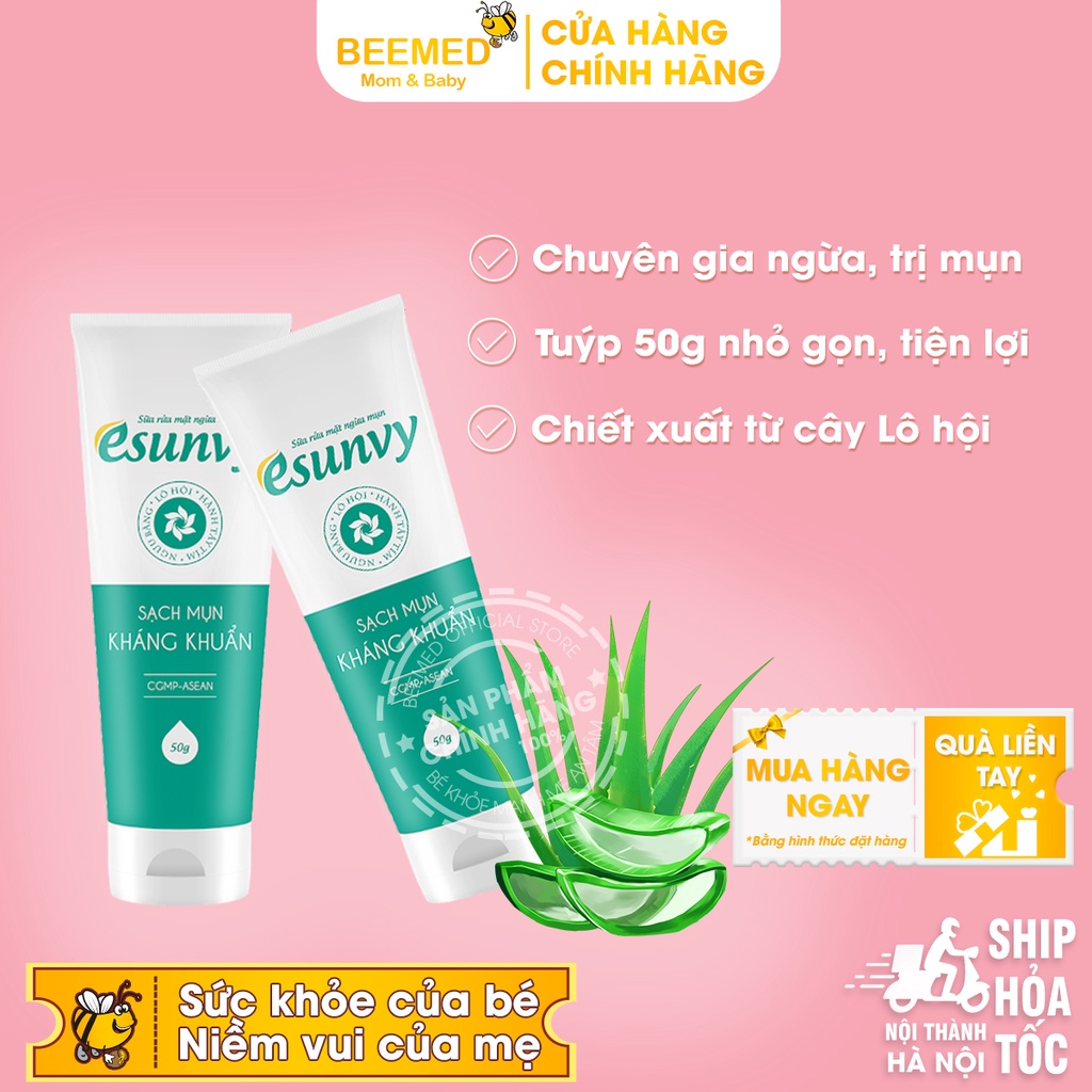 Sữa rửa mặt sạch mụn - Esunvy từ thảo dược, ngăn ngừa mụn đầu đen, mụn bọc, mụn ẩn, mụn cám, da dầu