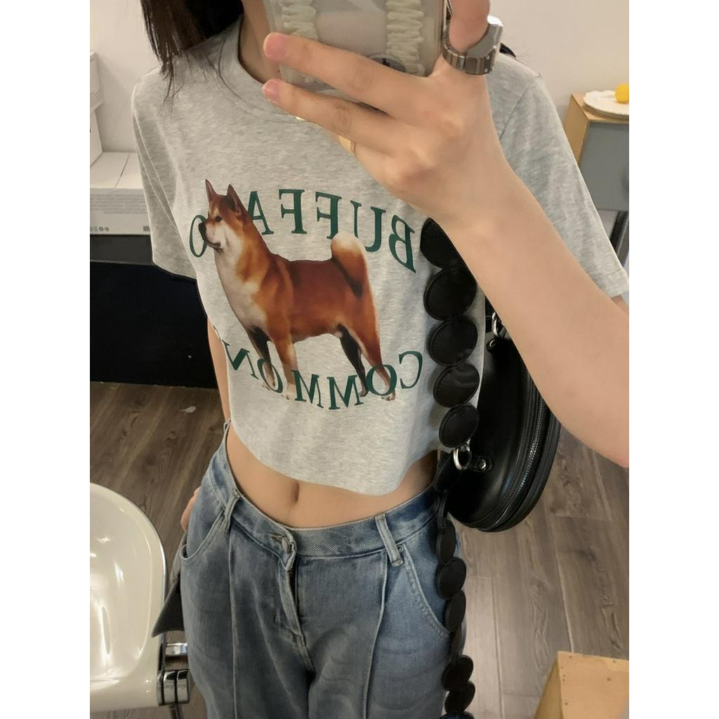 Áo Thun Dáng Ôm Cổ Tròn Ngắn Tay In Hình Dễ Thương Thời Trang Mùa Hè 63405