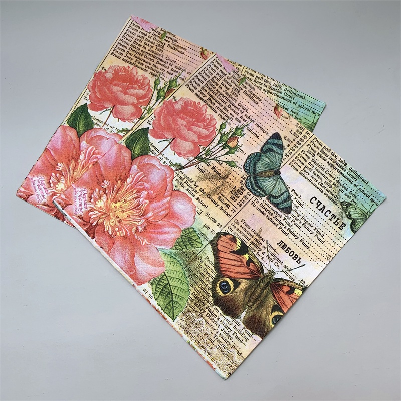 Set 20 Khăn Giấy Họa Tiết Hoa Bướm Vintage Trang Trí Bàn Ăn / Tiệc Cưới / Giáng Sinh