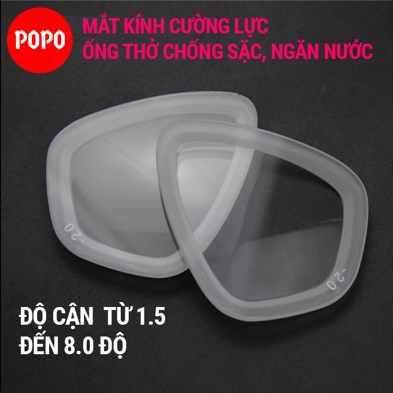 Kính lặn cận thị mắt kính cường lực POPO mặt nạ lặn có thể mua kèm ống thở ngăn nước, mắt kiếng lặn cản tia UV