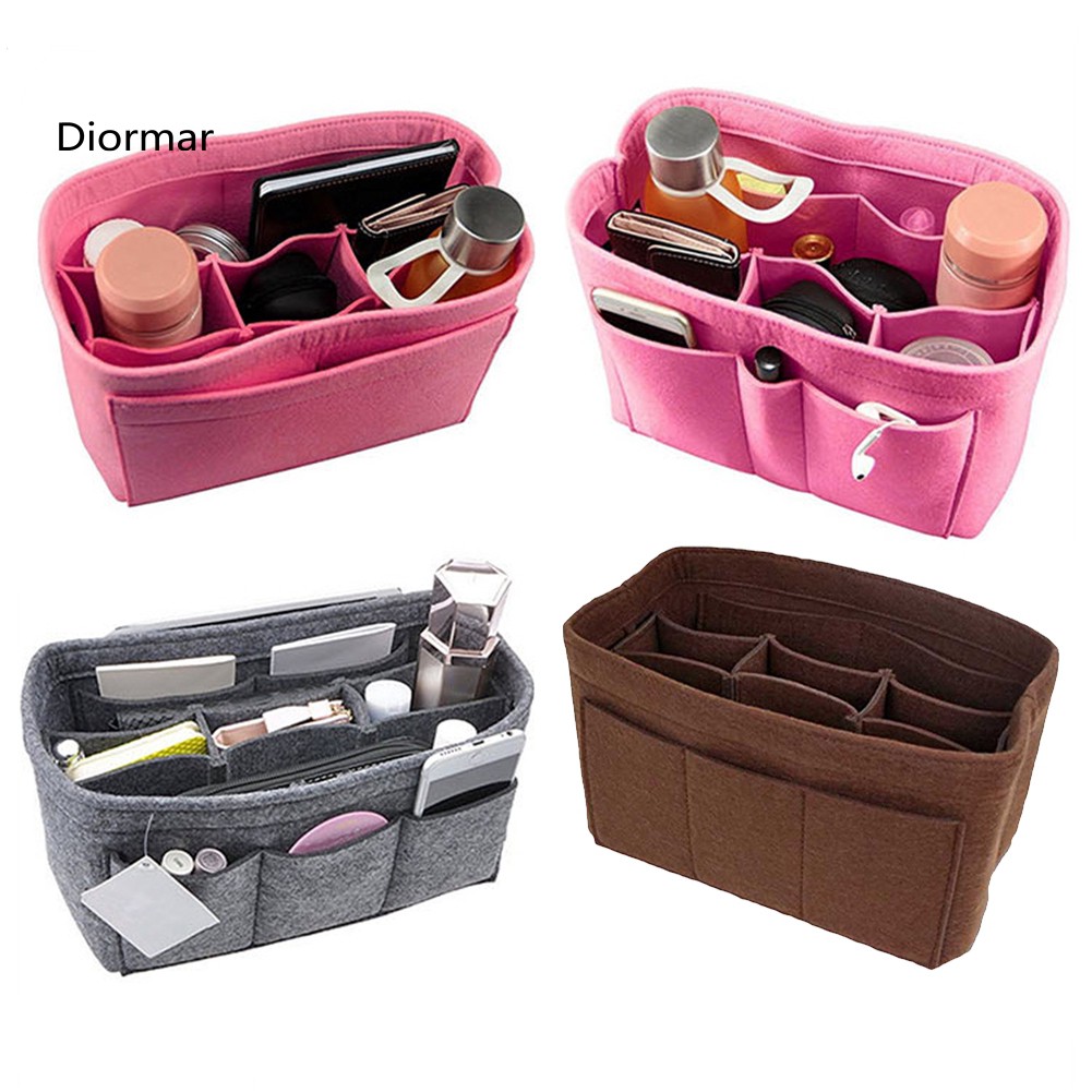 DOM_Multi-Grids Waterproof Large Capacity Makeup Cosmetic Storage Bag Felt Organizer