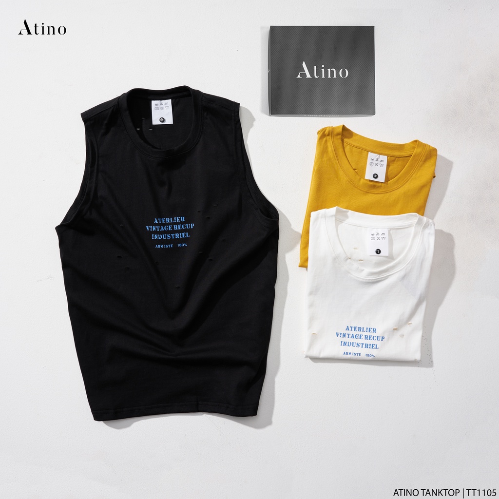 Áo Tank Top Nam ATERLIER ATINO Chất Cotton Thoáng Mát form Regular TT1105