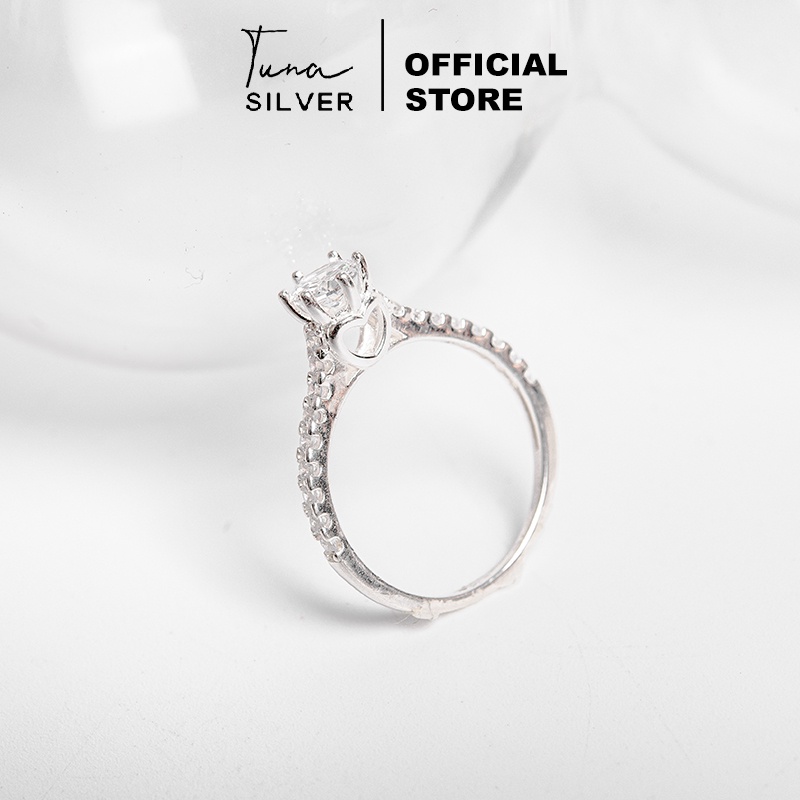 Nhẫn Bạc nữ đính đá tim cao cấp / Nhẫn bạc thả tim độc đáo _ 𝑪𝒂𝒎 𝒌𝒆̂́𝒕 𝒄𝒉𝒖𝒂̂̉𝒏 𝑩𝒂̣𝒄_ TUNA SILVER Trang sức Bạc cao cấp