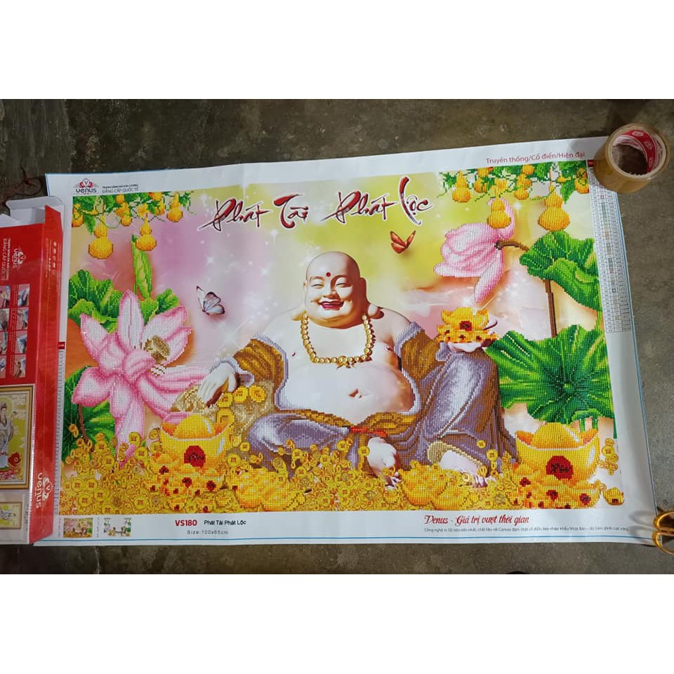 Tranh đính đá phật Phát Tài Phát Lộc VS180 (100x65cm)- chưa đính đá, không khung