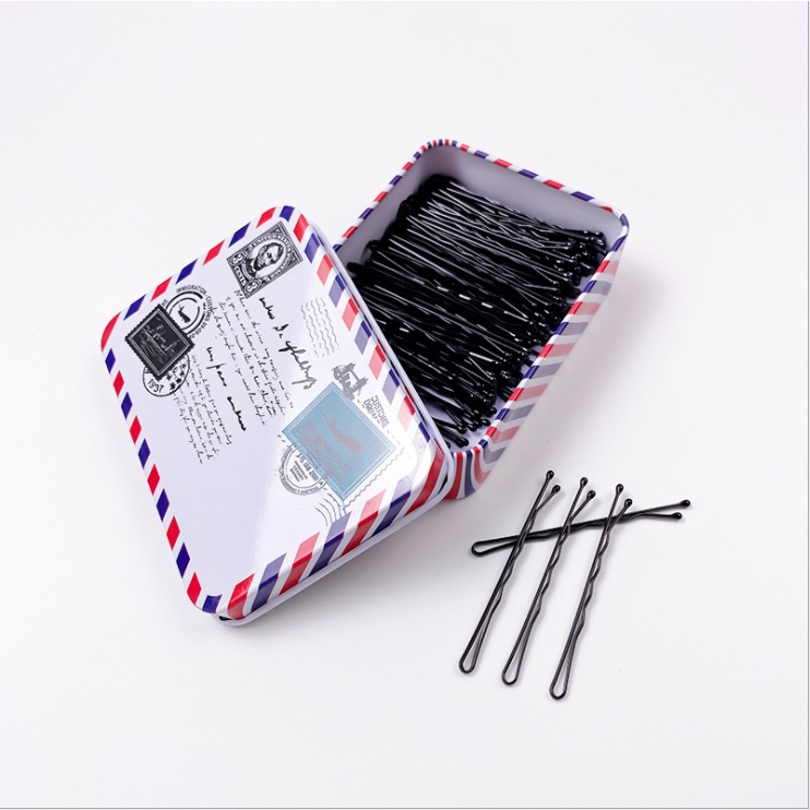 Hộp 100 Kẹp gim tăm cứng chữ Y bằng thép chống gỉ  màu đen chuyên dùng cho makeup làm tóc