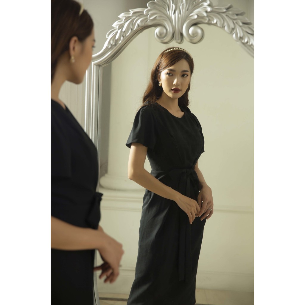 Đầm suông 2 lớp thắt dây IVY moda MS 48M5502