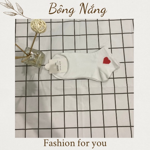 Vớ trái tim cổ ngắn, tất sọc ngắn nam nữ phong cách Hàn Quốc dệt sợi cotton Bông Nắng Store